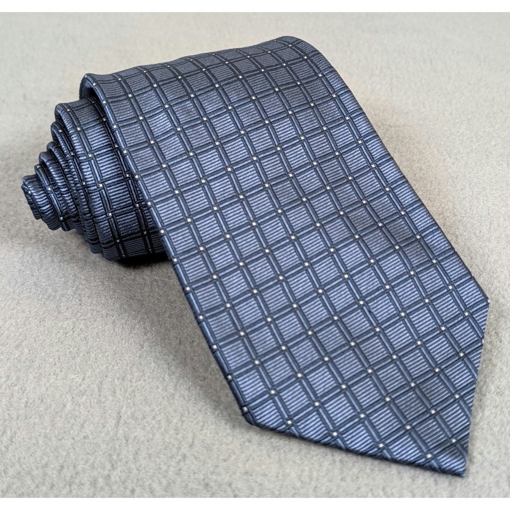 Brooks Brothers Makers Silk Tie Mens Blue Geometric Check Luxury Made In USA